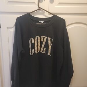 Maurices Black Cozy Sweatshirt with Leopard Print